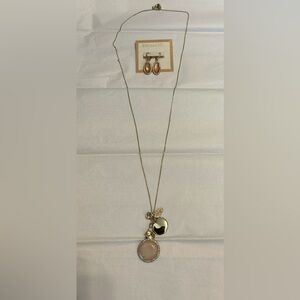 Elegant Pink Pendant Necklace and Earrings Set